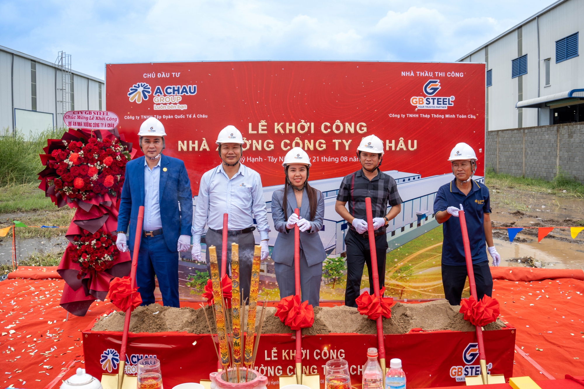 GB STEEL với vai trò Nhà thầu thi công tại Lễ khởi công Dự án Nhà Máy Công ty Á Châu.