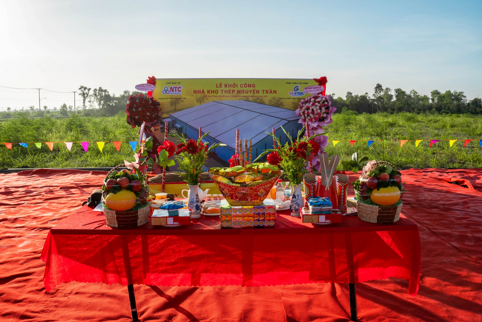 the ceremonial altar at the groundbreaking ceremony of the nguyen tran steel warehouse.